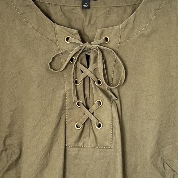 Talbots 16 Military Green Lace Up Shirt Dress Size 16 - Picture 3 of 7